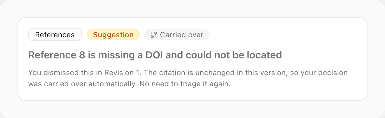 A finding whose dismissal was carried over from the previous revision