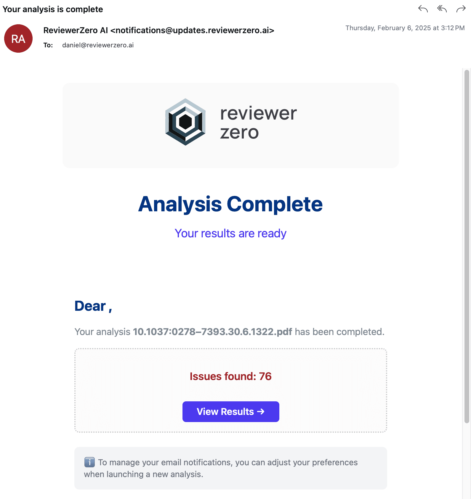 Email notification system