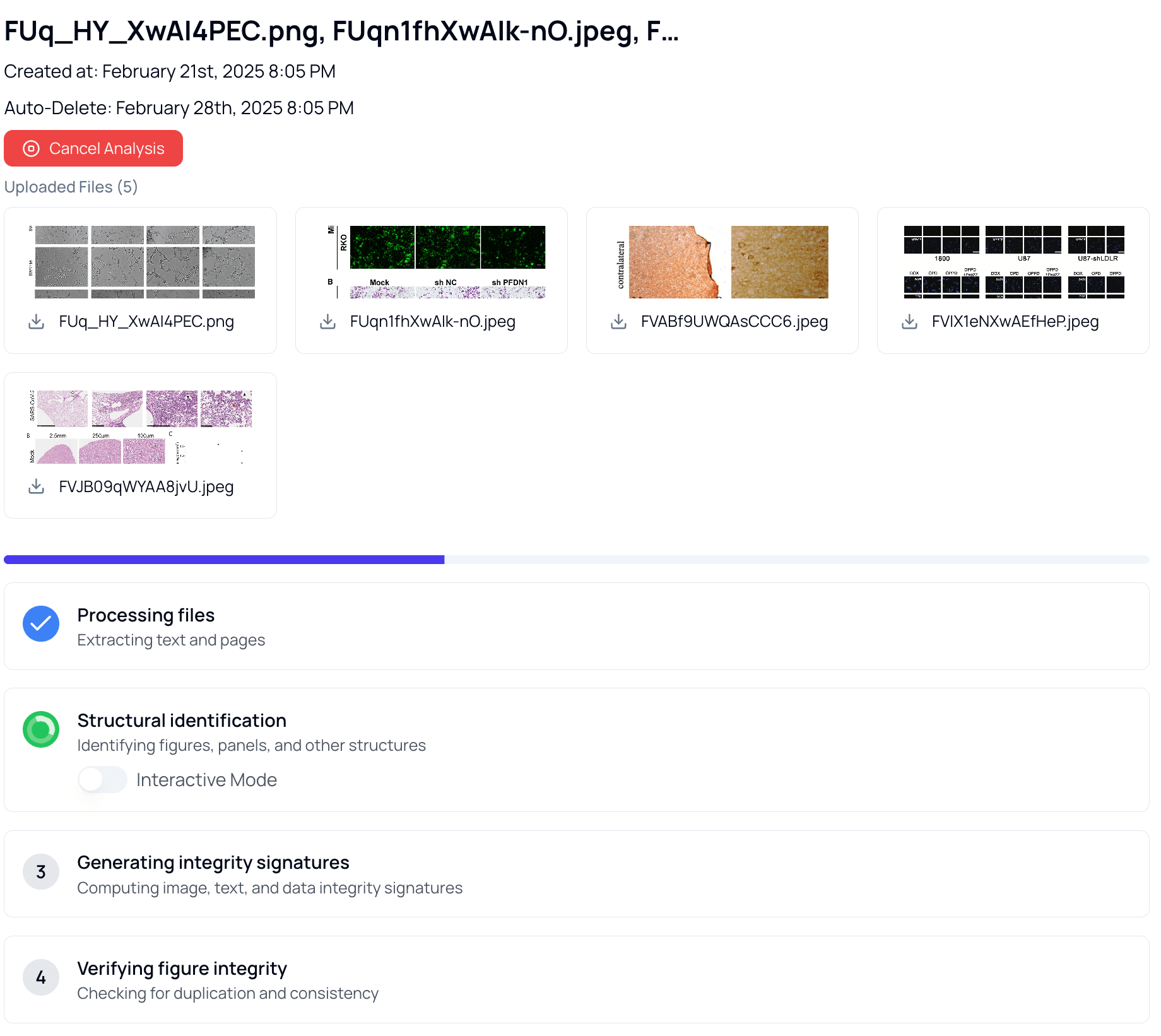Analysis progress tracking
