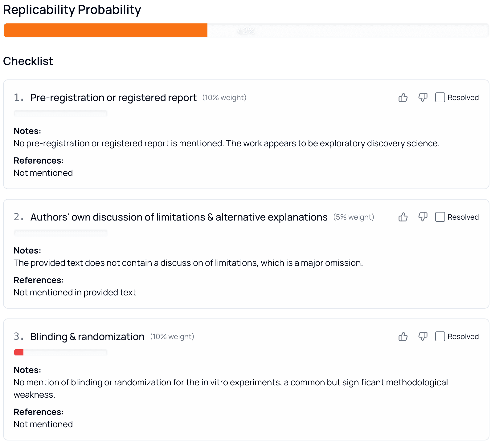 Replicability assessment probability bar and checklist